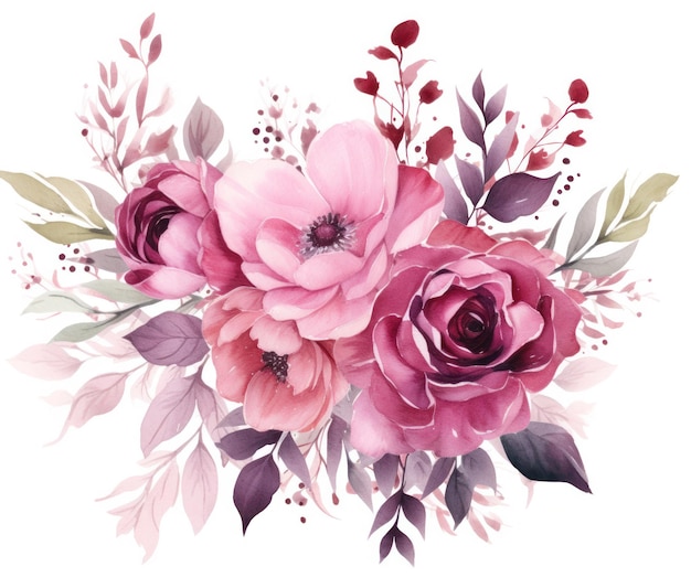 Watercolor floral bouquet isolated