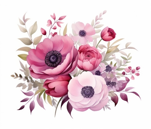 Watercolor floral bouquet isolated