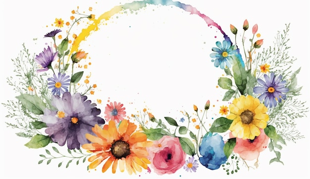 Watercolor floral circle frame background ai