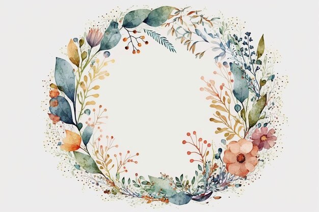 Watercolor floral circle frame background