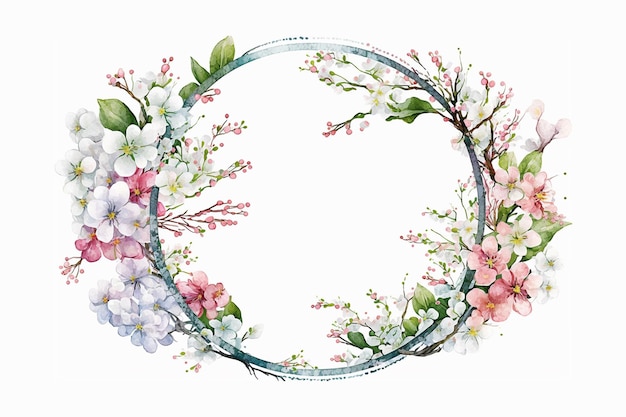 Watercolor floral circle frame background