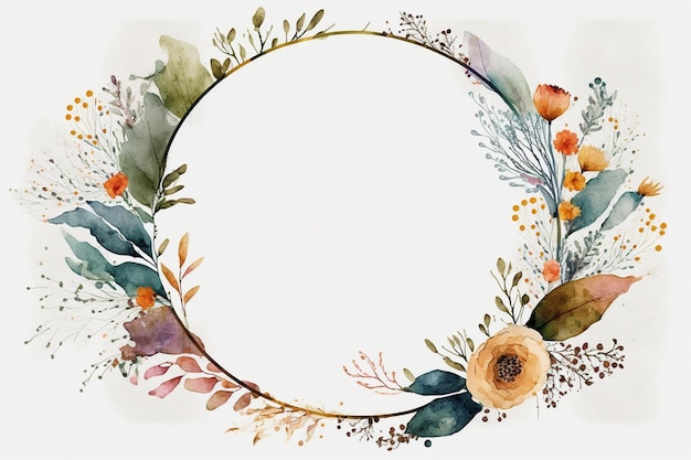 Watercolor floral circle frame background