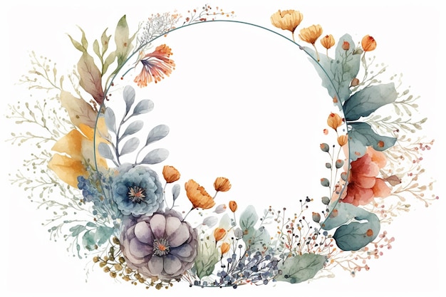 Watercolor floral circle frame background