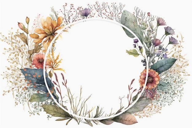 Watercolor floral circle frame background