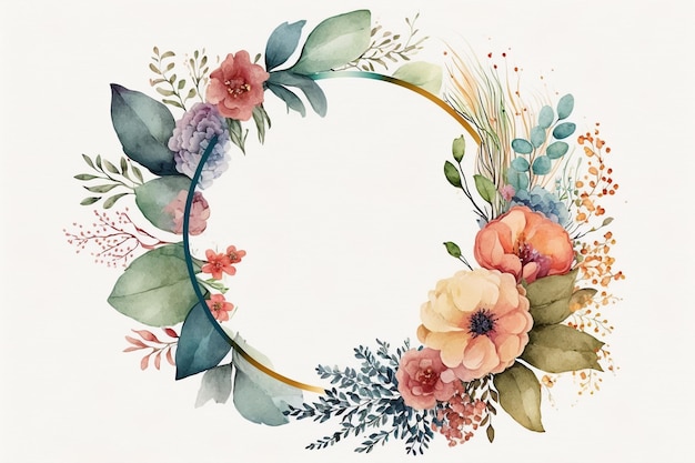 Watercolor floral circle frame background