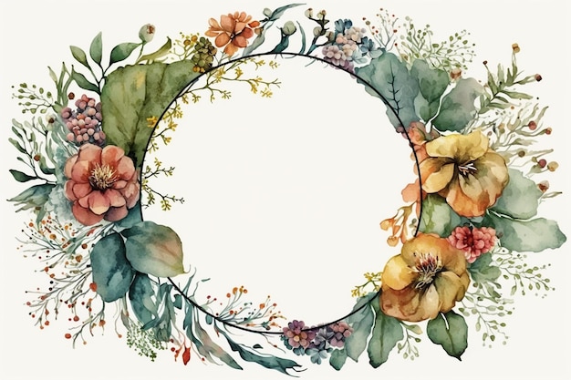 Watercolor floral circle frame background