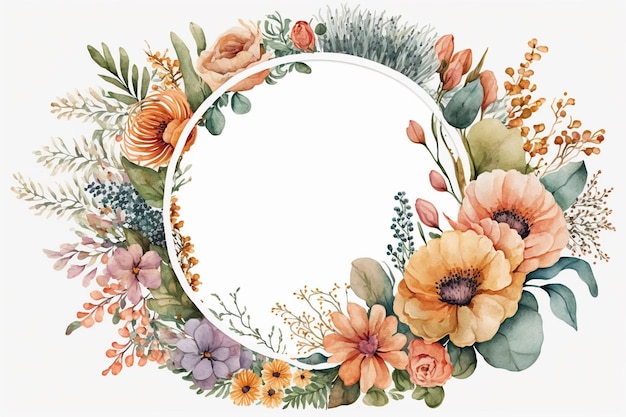 Watercolor floral circle frame background