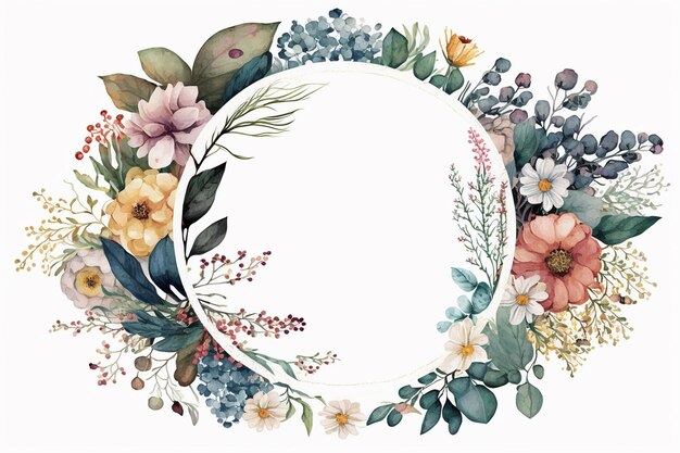 Watercolor floral circle frame background