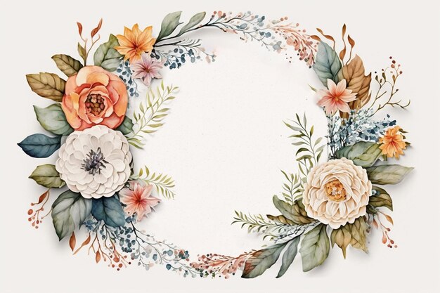 Watercolor floral circle frame background