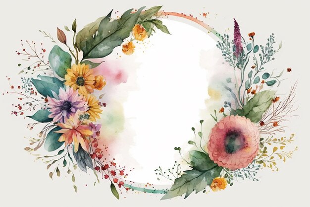 Watercolor floral circle frame background