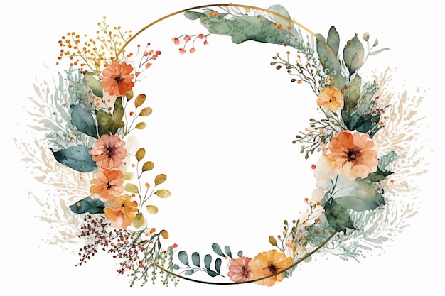 Watercolor floral circle frame background