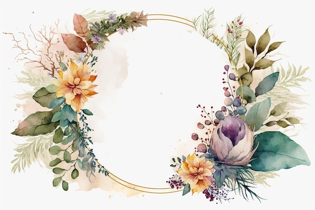 Watercolor floral circle frame background