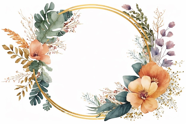 Watercolor floral circle frame background