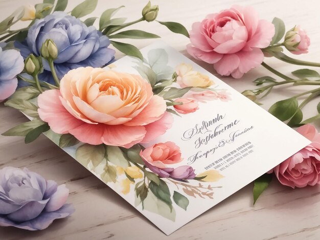 Photo watercolor floral condolence card template