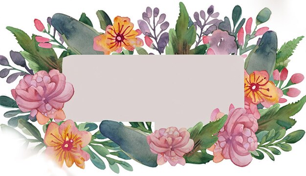 watercolor floral decorative elements template flat cartoon illustration isolated on white