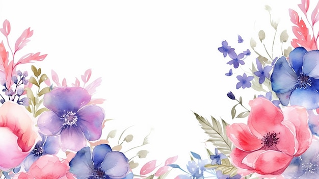 Watercolor floral frame background Generative AI