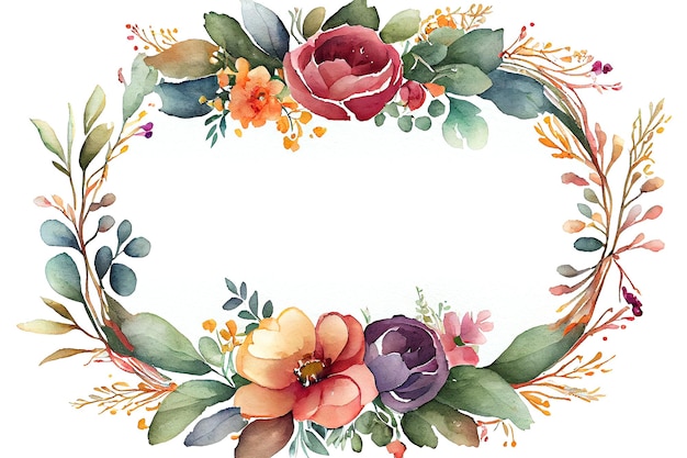 Акварельная цветочная рамка Красивый венок Элегантная цветочная коллекция с изолированными листьями Набор цветов