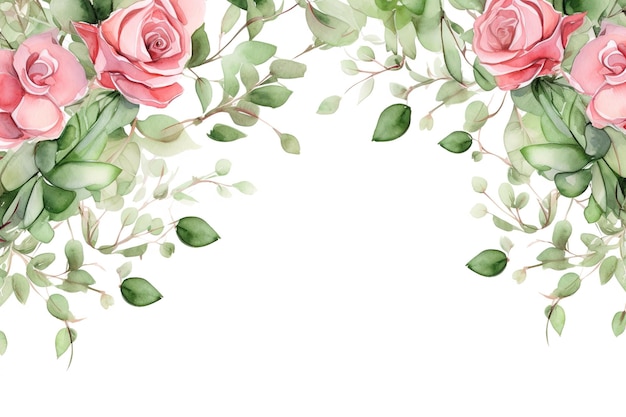 Watercolor floral frame border with leaves and roses