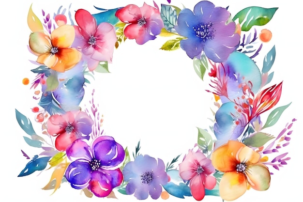 Watercolor floral frame Generative AI