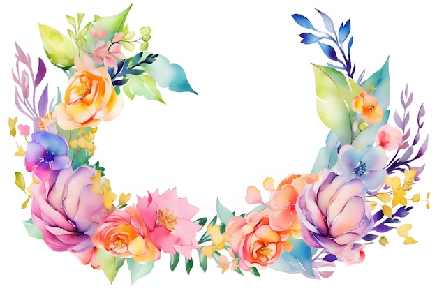 Watercolor floral frame Generative AI