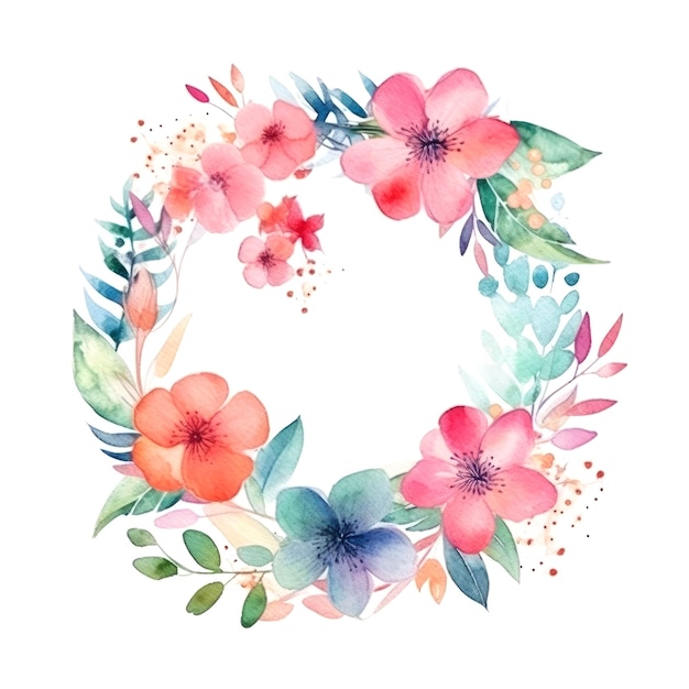 Watercolor floral frame generative ai