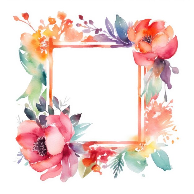 Watercolor floral frame generative ai