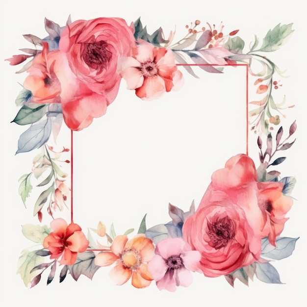 Watercolor floral frame Illustration AI Generative