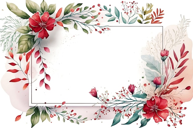 Watercolor floral frame illustration design on isolated white background