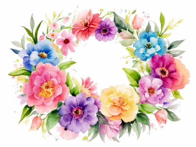 Watercolor floral frame illustration design on isolated white background