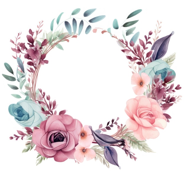 Watercolor floral frame Illustration Generative AIxD