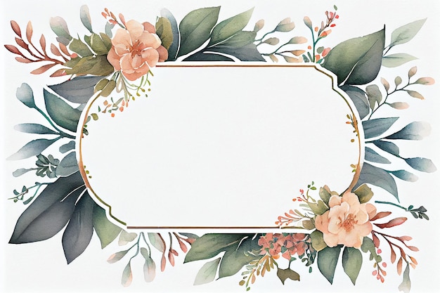 Photo watercolor floral frame isolated no light background generative ai