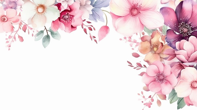 Watercolor floral frame multi purpose background Generative AI