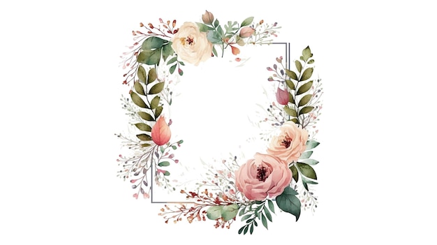 Watercolor floral frame on white