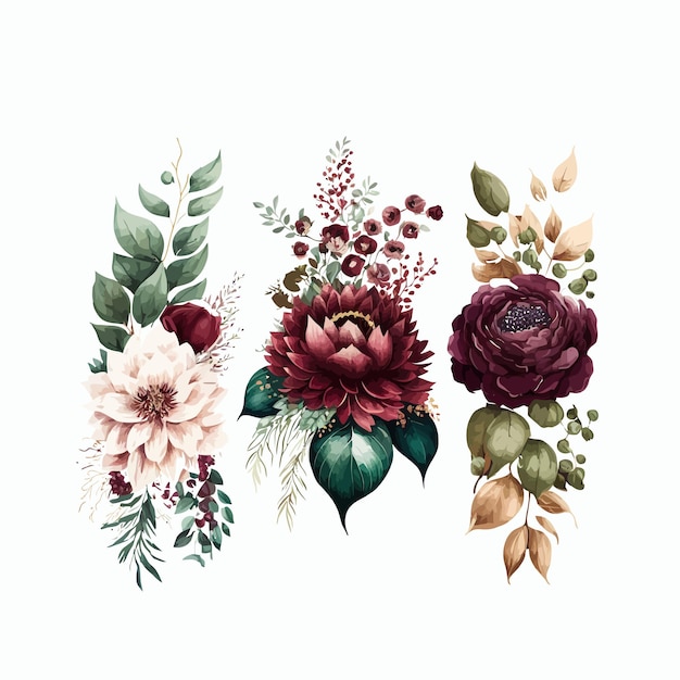 Watercolor floral illustration Decorative elements template Flat cartoon illustration isolated on white background