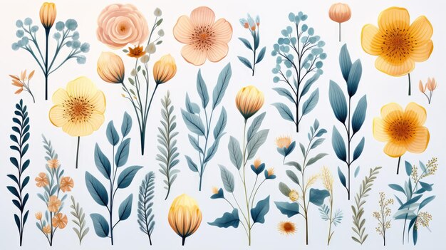 Watercolor floral illustration decorative elements