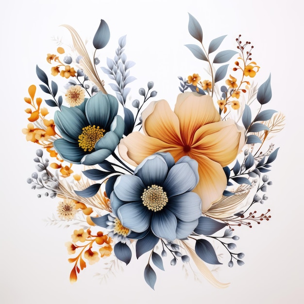 Watercolor floral illustration decorative elements