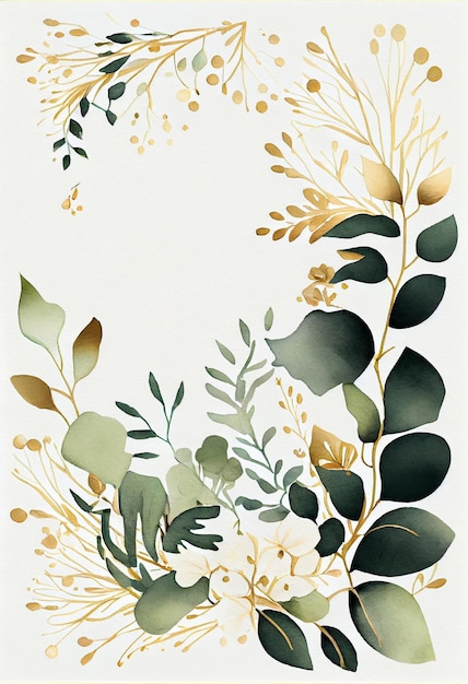 Watercolor floral illustration frame background with empty space Generative AI