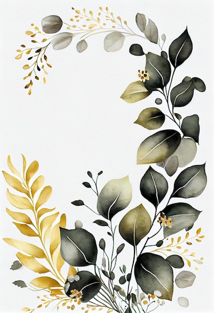 Watercolor floral illustration frame background with empty space Generative AI