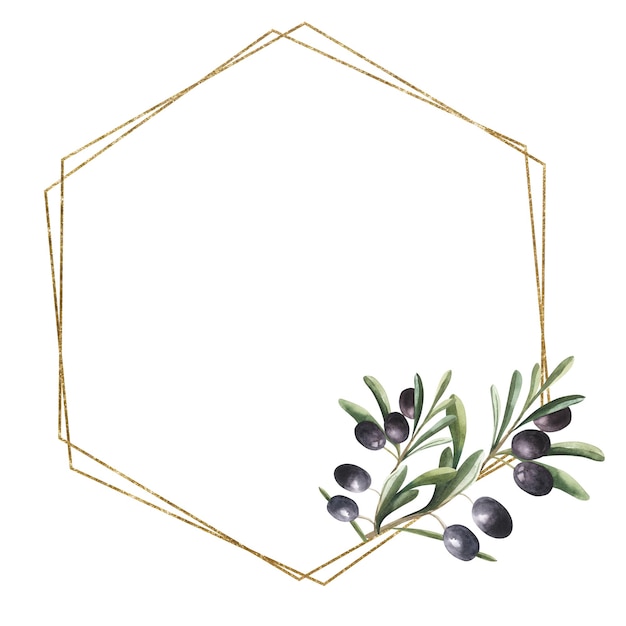 Watercolor floral illustration olive leaf wreath geometric shape for wedding stationary greetings