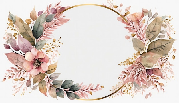 Watercolor floral illustration set bouquets frame border flowers rose peony leaf branches collection Wedding invites wallpapers fashion Eucalyptus olive leaves chamomile Generate Ai