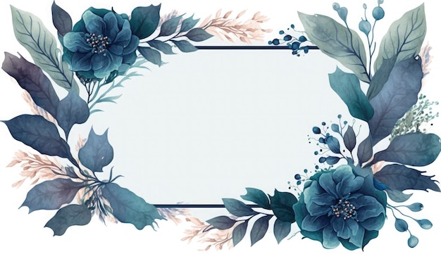 Watercolor floral illustration set bouquets frame border flowers rose peony leaf branches collection Wedding invites wallpapers fashion Eucalyptus olive leaves chamomile Generate Ai