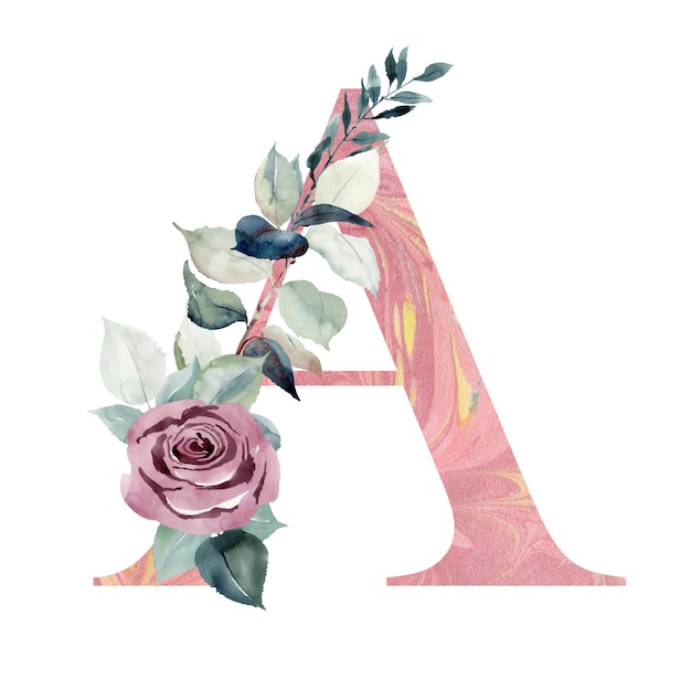 Фото Акварель цветочная буква а с розой