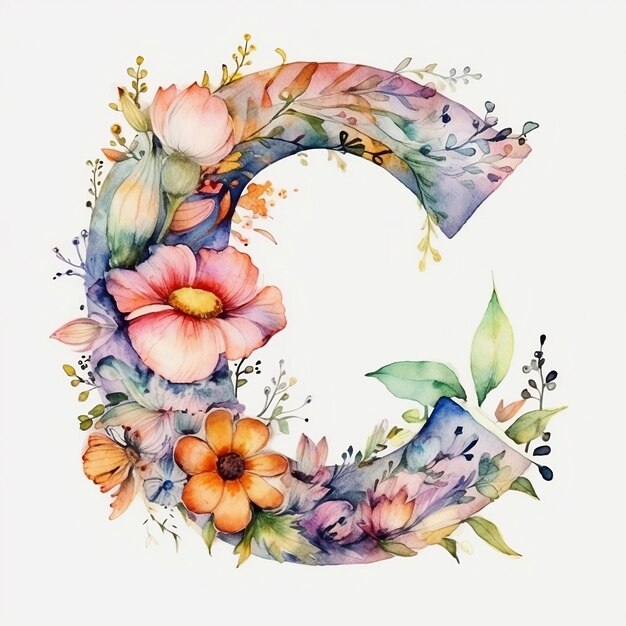 Watercolor floral letter C