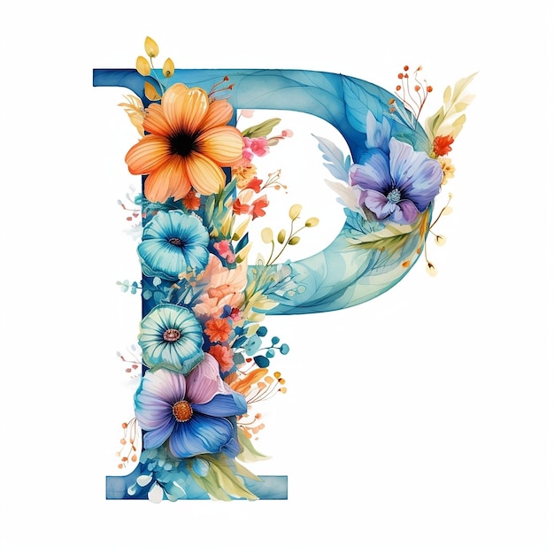 Photo watercolor floral letter p