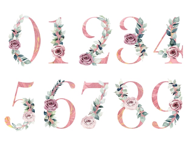 Watercolor floral numbers
