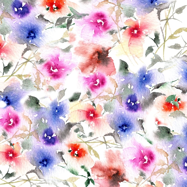 Watercolor floral pattern Hand drawn colorful flowers background