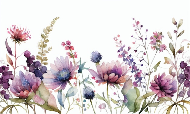 Generative AI의 초원 꽃의 수채화 꽃 패턴