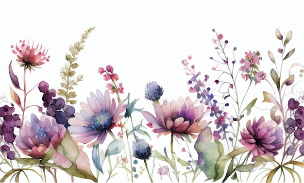 Watercolor floral pattern of meadow flowers by Generative AI