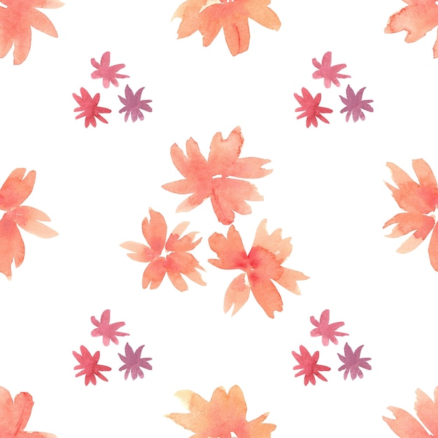 Watercolor floral pattern Pattern with orange and small burgundy flowers Isolated hand painted desig