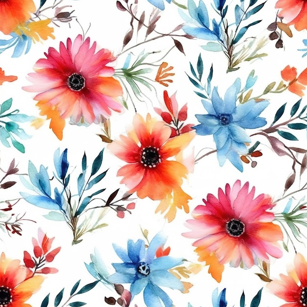 A watercolor floral pattern with flowers.